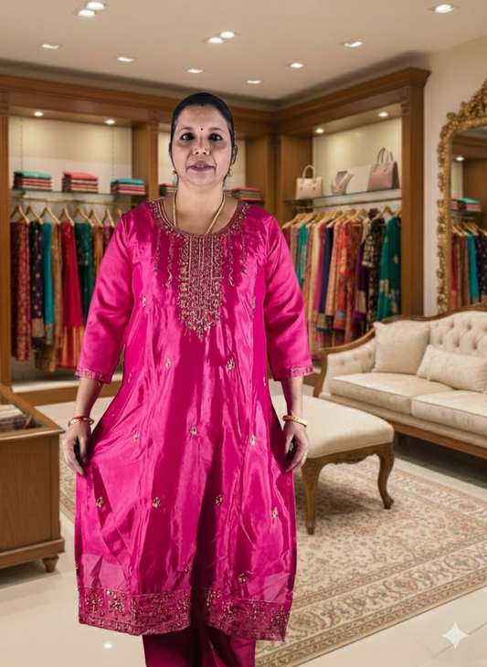 Luxury Handcrafted Premium Churidhar Set – Soft Fabric, Dupatta & Bottom Included