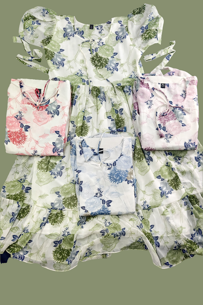 Floral print puff sleev kurties