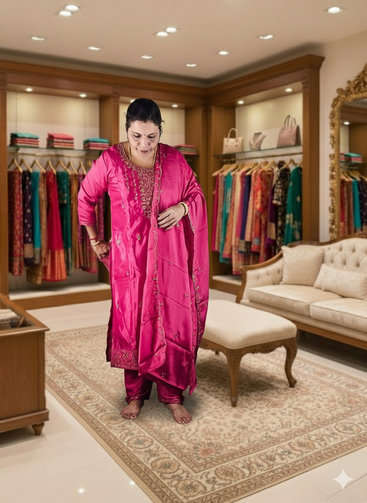 Luxury Handcrafted Premium Churidhar Set – Soft Fabric, Dupatta & Bottom Included