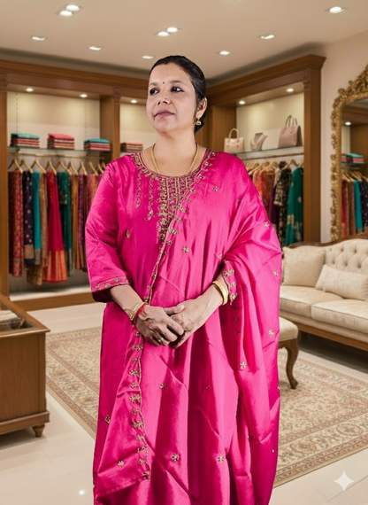 Luxury Handcrafted Premium Churidhar Set – Soft Fabric, Dupatta & Bottom Included